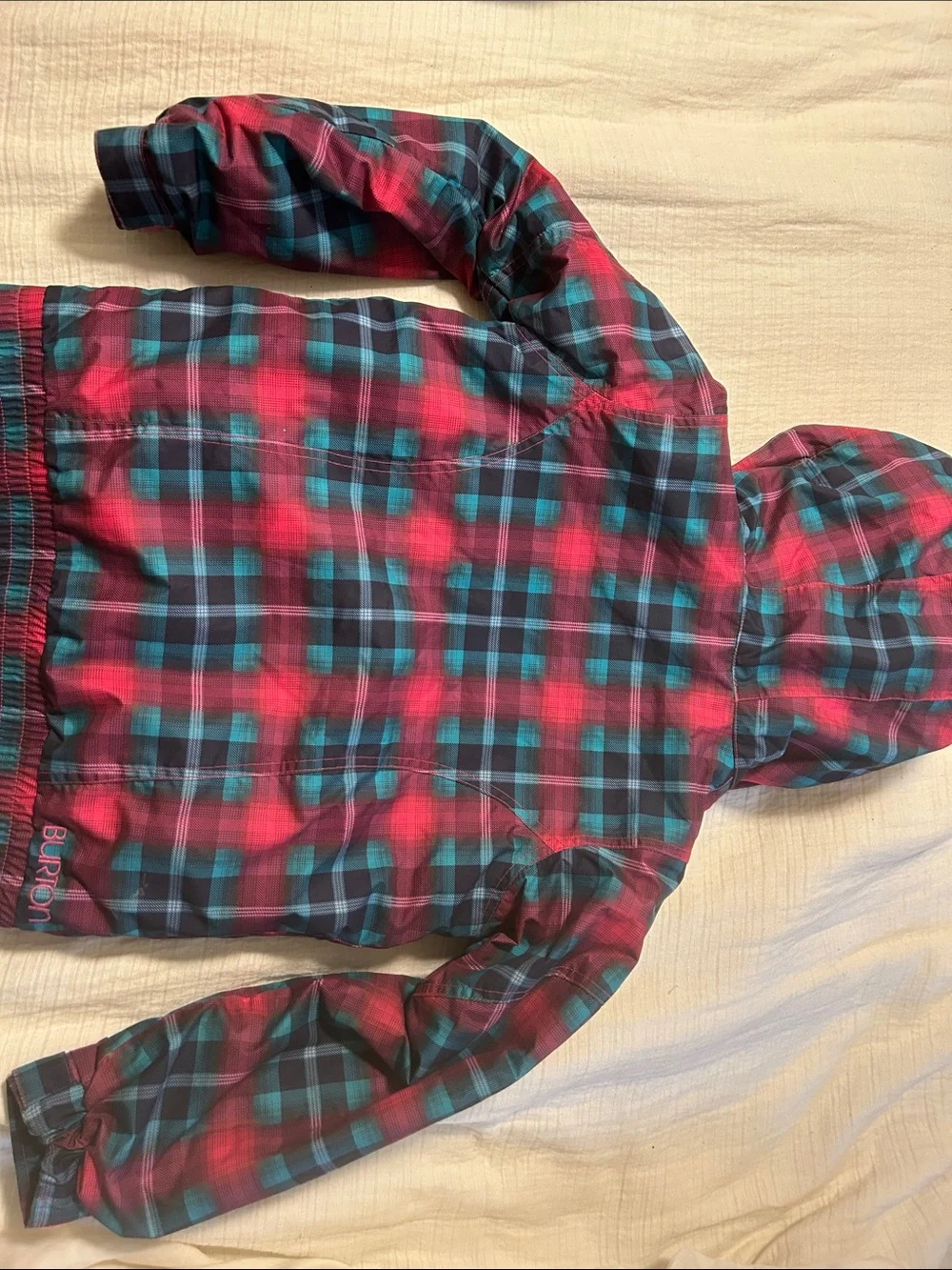 Burton Kids Plaid Hooded Puffer Jacket in Pink & Teal